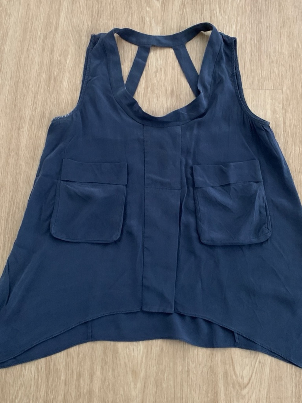 BCBGMaxAzria Navy Sleeveless Pocket Tank with Back Strap Detail
